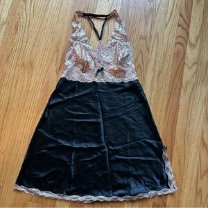 Vintage Victoria’s Secret satin slip with rose gold metallic lace
